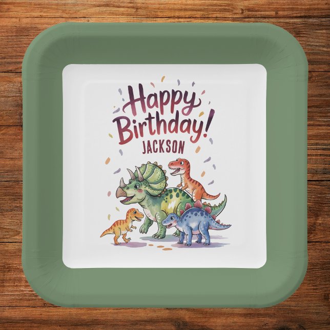 Assiettes En Carton Enfants personnalisés Dinosaure Anniversaire (Créateur téléchargé)
