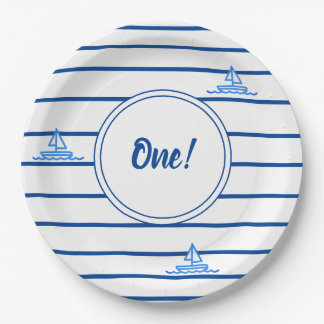 Assiettes En Carton Enfants Premier anniversaire Blue Stripes Bateau à