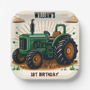 Assiettes En Carton Enfants retro garçon tracteur cool premier 1er ann
