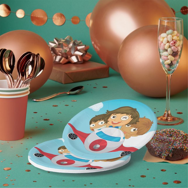 Assiettes En Carton Enfants Sur Un Avion (Créateur téléchargé)