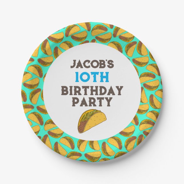 Assiettes En Carton Enfants Tacos Anniversaire fête Nom personnalisé (Devant)