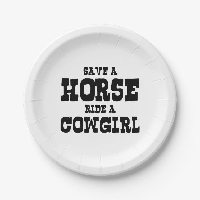 ASSIETTES EN CARTON ENREGISTRER UN CHEVAL UNE COWGIRL (Devant)