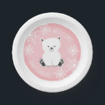 Assiettes En Carton Ensemble de Joy Snowflake Hiver Baby shower rose<br><div class="desc">Plaques en papier baby shower illustrant l'illustration d'un bébé ours polaire et des flocons de neige sur un arrière - plan rose. Personnalisez le nom.</div>