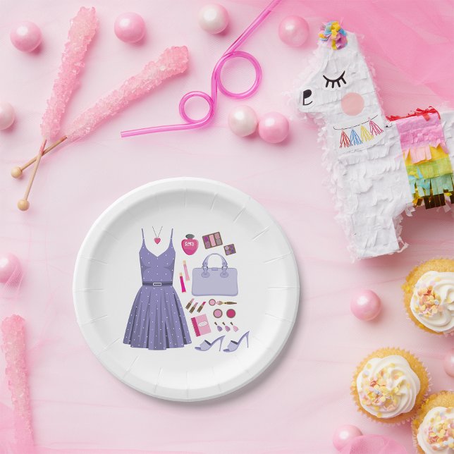 Assiettes En Carton Ensemble de mode Violet Lavande Féminin (Créateur téléchargé)