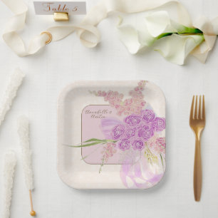 Assiettes En Carton Ensemble Vintage Rose Poussiéreux Ombré Ruban et B