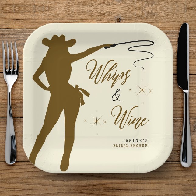 Assiettes En Carton Enterrement de vie de jeune fille Cowgirl Whips &  (Whips & Wine Cowgirl Bridal Shower Paper Plates
)