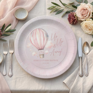 Assiettes En Carton Envol ! Ballon à Air Chaud Rose Baby Shower