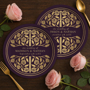 Assiettes En Carton Épée médiévale royale de mariage Œuf doré Aubergin