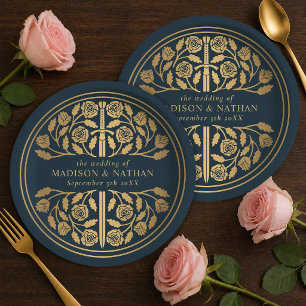 Assiettes En Carton Épée médiévale royale gris or mariage