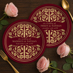 Assiettes En Carton Épée médiévale royale rouge or mariage 