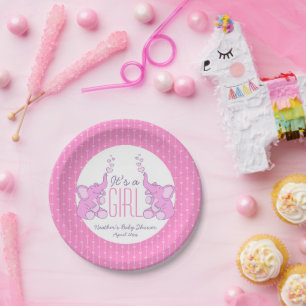 Assiettes En Carton Éphants du coeur fille baby shower plaques de papi