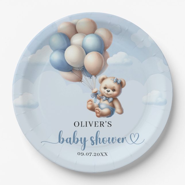 Assiettes En Carton Ephène garçon populaire poussiéreux bleu floral eu (Devant)