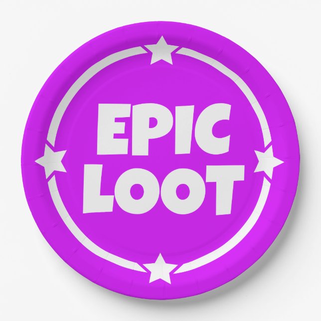Assiettes En Carton Epic Loot Gamer Neon Purple Texte Slogan Plat Papi (Devant)