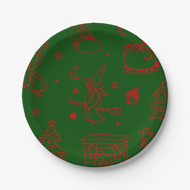 Assiettes En Carton épiphanie noël sorcière befana vert (Devant)