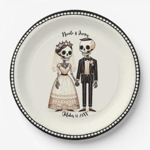 Assiettes En Carton Épouse de squelette de dessin + Mariage géant