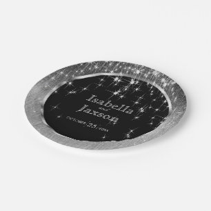 Assiettes En Carton Épouser noir et argenté élégant de lumières des