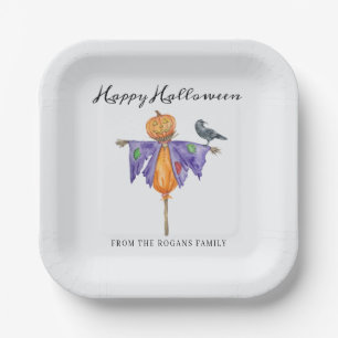 Assiettes En Carton Épouvantail d'Halloween avec Citrouille