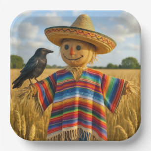 Assiettes En Carton Épouvantail portant un sombrero et un poncho