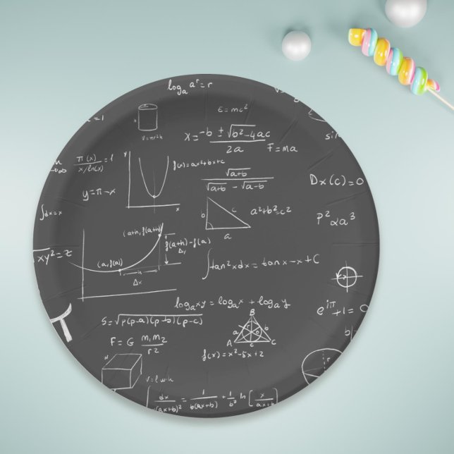 Assiettes En Carton Équations et graphiques en mathématiques noir et b (Math formulas and equations paper plates for your math birthday or graduation party)