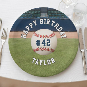 Assiettes En Carton Équipe de base-ball Numéro Sports Joyeux anniversa