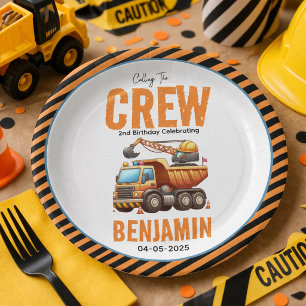 Assiettes En Carton Équipe de construction Camion à benne Garçon 2e An