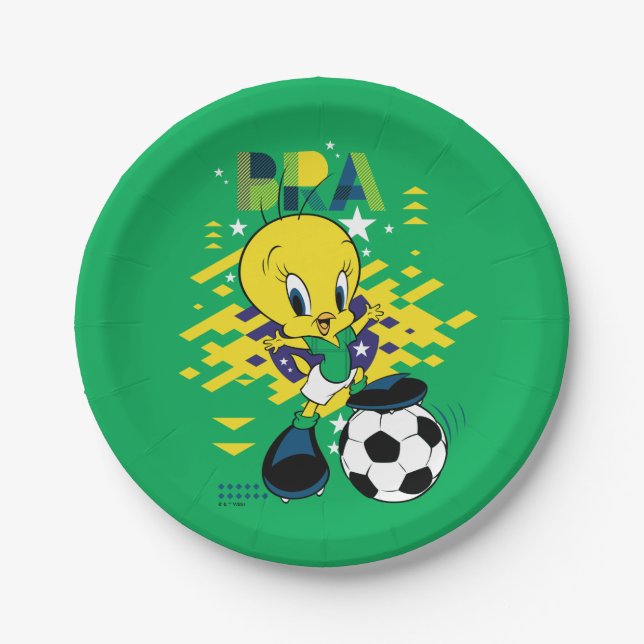 Assiettes En Carton Équipe TWEETY™ Brésil Graphisme de football (Devant)