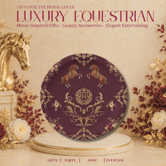 Assiettes En Carton Équitation de Luxe Bourgogne et Or