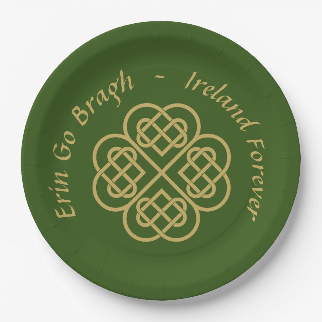 Assiettes En Carton Erin Go Bragh Gold Celtic Shamrock (Devant)