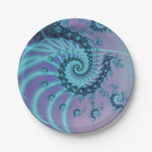 Assiettes En Carton Escalier Spiral Art fractal bleu et rose