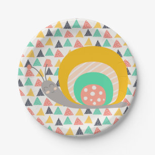 Assiettes En Carton Escargot heureux sur des triangles