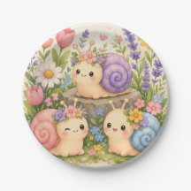 Escargots mignons kawaii avec des fleurs