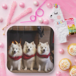 Assiettes En Carton Eskimo Américain au coin du feu de Noël