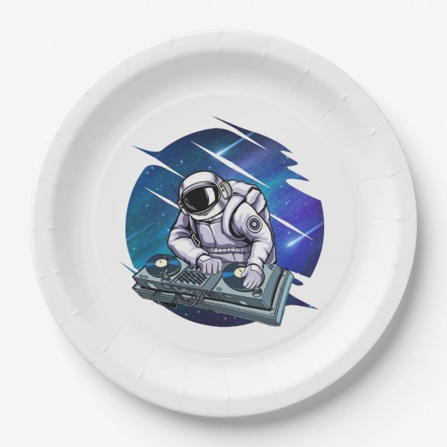 Assiettes En Carton Espace DJ de l'astronaute Arrière - plan bleu (Devant)