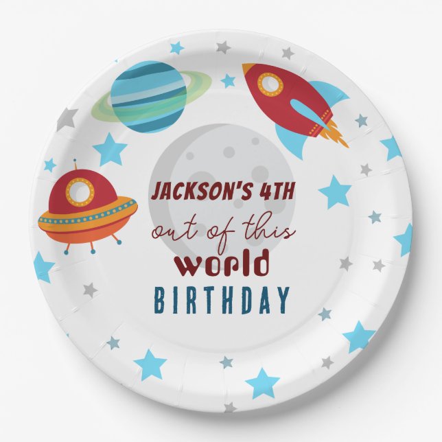 Assiettes En Carton Espace extraterrestre 4e anniversaire  (Devant)