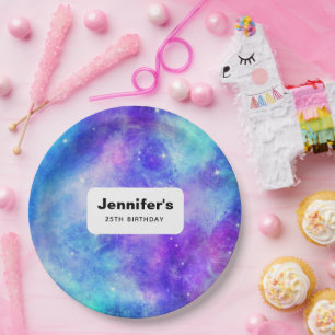 Assiettes En Carton Espace Galaxie Violet et Bleu Anniversaire Abstrai