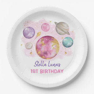 Assiettes En Carton Espace rose Galaxy Planètes Lune Baby Girl Annive