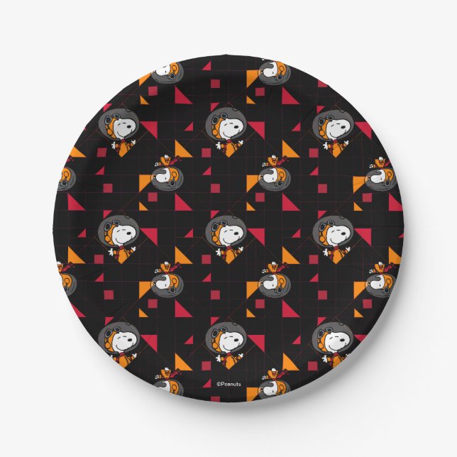 Assiettes En Carton ESPACE | Snoopy Space Suit Motif noir (Devant)