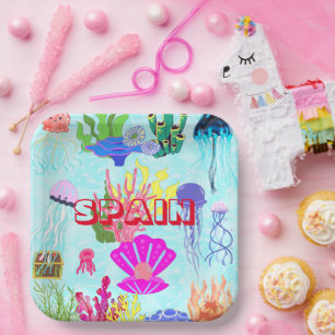 Assiettes En Carton Espagne Méduse Coloré Sous-marin Moderne