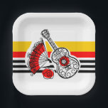 Assiettes En Carton Espagnol Souvenirs Classique carré en bande<br><div class="desc">Un design de style du milieu du siècle avec une touche rétro avec des souvenirs de vacances espagnoles, une guitare en fer forgé, un ventilateur en dentelle et une rose rouge. Un design personnalisable pour personnaliser avec votre propre texte, images et idées. Une image d'art numérique originale créée par Jess...</div>