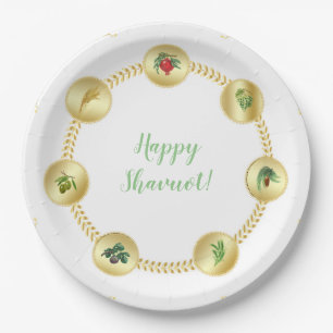Assiettes En Carton Espèces décoratives heureuses de l'ornement sept