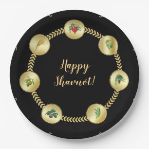 Assiettes En Carton Espèces décoratives heureuses de l'ornement sept