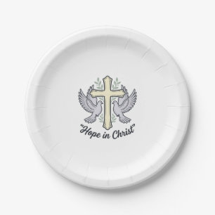 Assiettes En Carton Espoir en Christ Colombe Croix Design Chrétien Vin