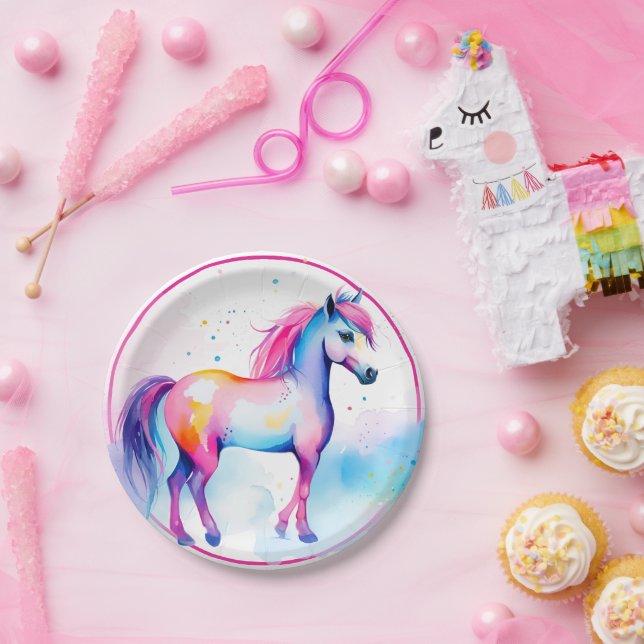 Assiettes En Carton Esprit coloré Poney 2 (Fête)