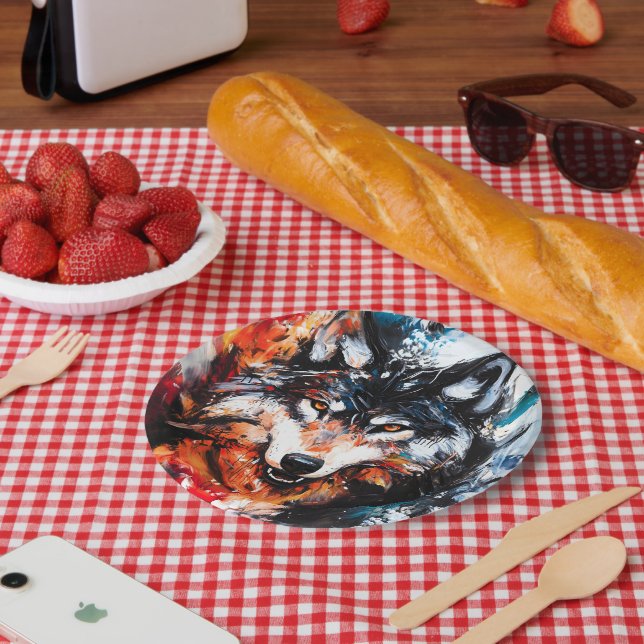 Assiettes En Carton Esprit Loup Sauvage Abstrait (Pique-nique)