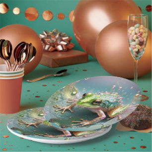 Assiettes En Carton "Essence d'émeraude : Grenouille verte en art frac