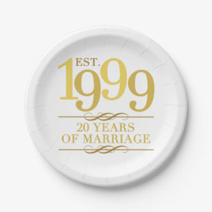 Assiettes En Carton Est. 20e anniversaire du Mariage 1999