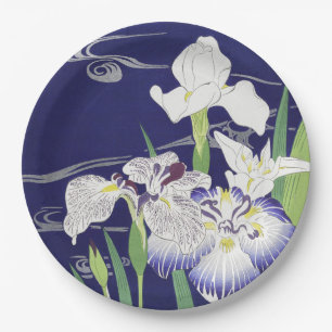 Assiettes En Carton Estampe d'art Iris japonais vintage de Kogyo Tsuki
