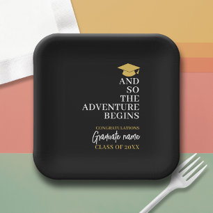 Assiettes En Carton Et Donc L'Aventure Commence La Graduation Black Go