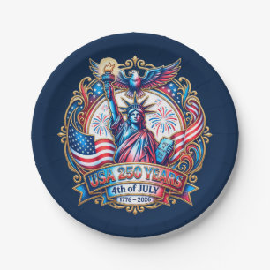 Assiettes En Carton États-Unis 250 ans 4 juillet 1776-2026