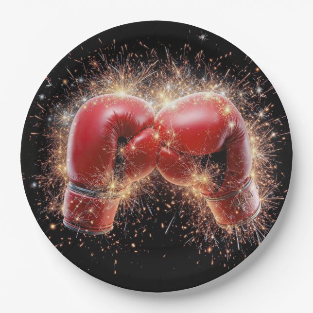 Assiettes En Carton États-Unis Gants De Boxe Rouge En Feu D'Oeuvre (Devant)